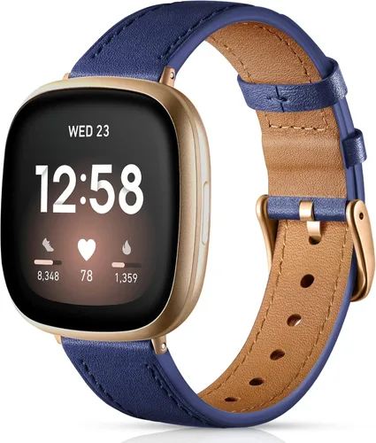 Vista 12 de Maledan Compatible con bandas Fitbit Sense/Fitbit Versa 4 para mujeres y hombres, correa de cuero genuino suave y transpirable, correa delgada