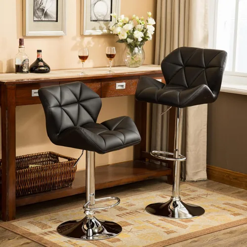 Vista 9 de Roundhill Furniture PC190BK Glasgow taburetes de bar con altura ajustable, Metal, Negro
