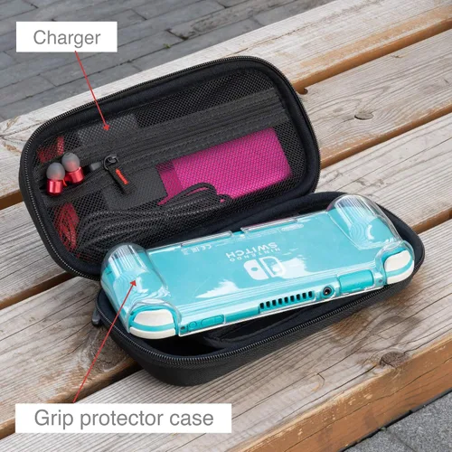 Vista 3 de ButterFox Funda de transporte extra grande para Nintendo Switch Lite, compatible con cargador, compatible con funda protectora JETech y la mayoría