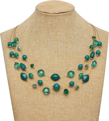 Vista 2 de Coiris Collar de 3 capas con cuentas de alambre de ilusión de 19.5 pulgadas para mujer