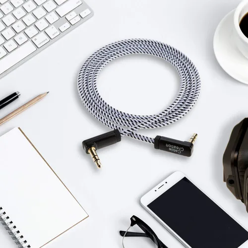 Vista 7 de CableCreation Cable de audio de 0.138 in (1.5 pies/1.5 ft), cable auxiliar de 90 grados macho a macho para teléfonos, tabletas, auriculares