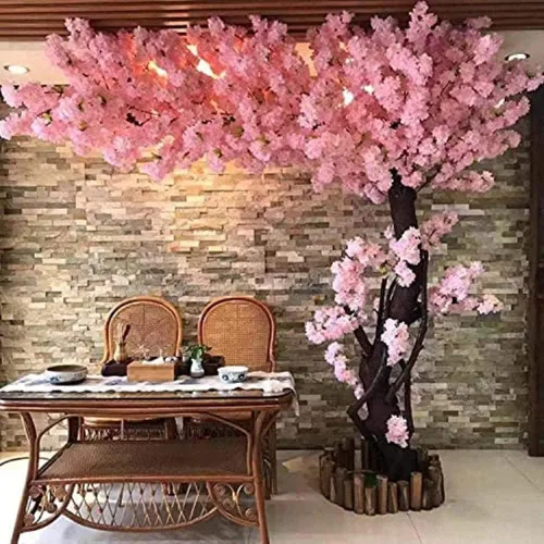 Vista 4 de Hermosa flor artificial rosa, gran simulación, árbol de cerezo artificial, flor de seda, árboles de cerezo artificiales, rosa claro, para interiores