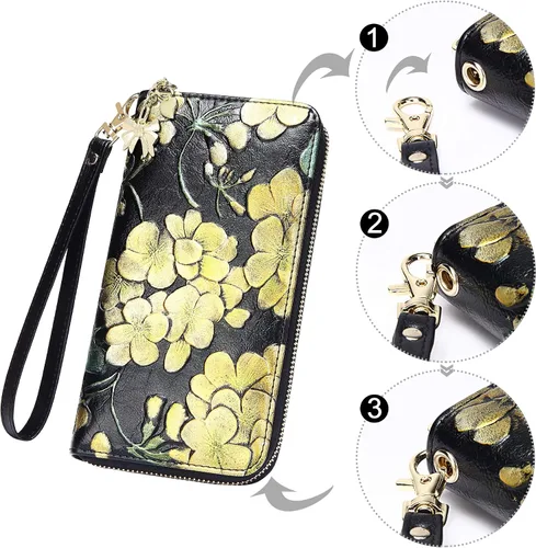 Vista 6 de FEITH & FELLY - Cartera con bloqueo RFID para mujer, de cuero grabado en relieve, talla única