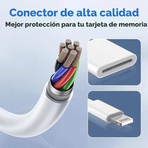 Vista 4 de (Certificado MFi de Apple) Lector de cámara de tarjetas Lightning a SD para iPhone, visor de cámara de rastro, adaptador de lector de tarjetas