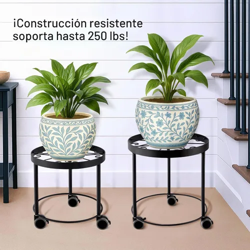Vista 3 de Soporte para plantas de interior con ruedas, (2 tamaños), elevadores de metal para macetas (12 y 10 pulgadas de diámetro)