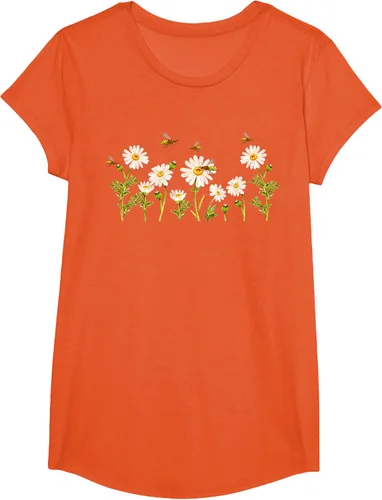 Vista 73 de Marguerites Daisy - Camiseta de verano con margaritas de jardín de flores, Negro, S