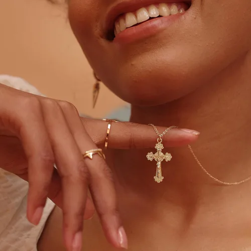 Vista 25 de Fettero - Collar con dije de cruz de fe, chapado en oro de 14 K, cadena fina, minimalista, simple, pequeña, para oración, regalo de joyería religiosa