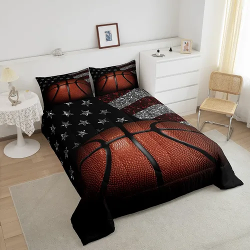 Vista 3 de Erosebridal Juego de edredón de baloncesto tamaño Twin para niños y adolescentes, juego de cama de tema deportivo de microfibra ultra suave