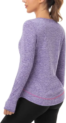 Vista 3 de Soneven Camisas de entrenamiento de manga larga de forro polar térmico para mujer, cuello redondo, ajuste holgado