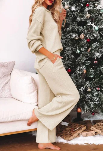 Vista 3 de Viottiset Conjunto de 2 piezas de suéter de punto para mujer, conjunto casual de manga larga