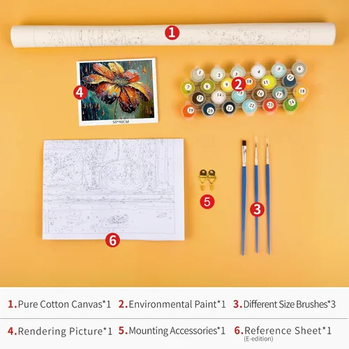 Vista 3 de TUMOVO Pintura de flores por números, pintura al óleo abstracción para adultos y niños, pintura por números, plantas por números con pinceles