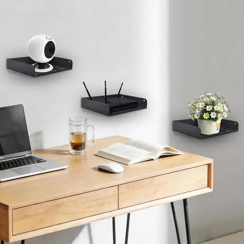 Vista 2 de Estante flotante de metal de 9 "x 6.9" moderno estante montado en la pared para componentes de TV, router, consola de juegos, reproductor de DVD