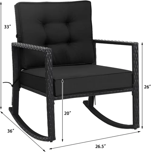 Vista 3 de Tangkula Mecedora de Mimbre, Silla Mecedora Deslizante de Ratán para Exteriores con Marco de Acero Resistente, Asiento de Muebles de Mimbre