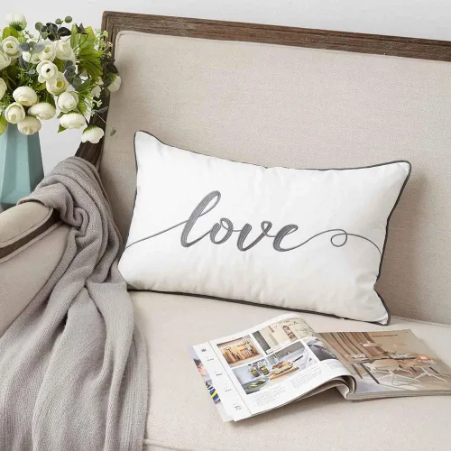 Vista 6 de Sanmetex Fundas de almohada decorativas de 12 x 20 pulgadas, funda de almohada lumbar de algodón suave bordada, funda de cojín rectangular gris