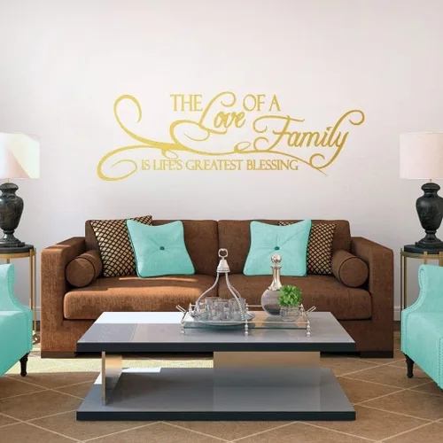 Vista 5 de Vinilo decorativo de pared The Love of A Family, pared de habitación familiar, sala de estar, cita de pared de la familia es la mayor bendición