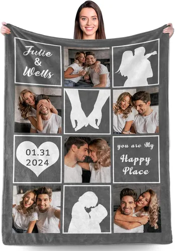 Vista 9 de Manta personalizada con fotos, regalos personalizados para el día de San Valentín para él y ella, mantas personalizadas de franela suave