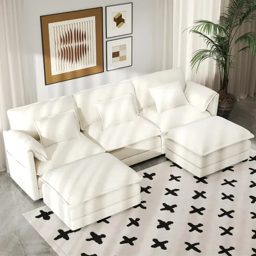 Vista 12 de Real Relax 145'' Sofá seccional modular, sofá convertible de 4 plazas con chenilla, 8 almohadas y 2 reposabrazos para sala de estar, oficina