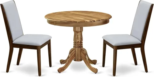 Vista 15 de East West Furniture ANLA3-ABK-47 - Juego de muebles de comedor de 3 piezas que contiene una mesa de cocina redonda con pedestal y 2 sillas