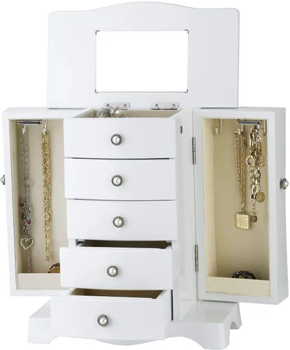 Vista 4 de RR ROUND RICH DESIGN Joyero de madera maciza con cajones de almacenamiento grandes, color blanco