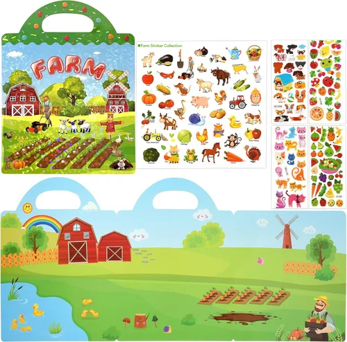 Vista 9 de ASTARON Libro de calcomanías reutilizables para niños pequeños, 88 piezas de calcomanías de animales, actividades para viajes por carretera