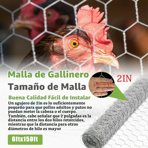 Vista 2 de HOSTIC 6 pies x 150 pies de malla de alambre de pollo de 2 pulgadas, malla hexagonal galvanizada para valla de jardín de aves de corral