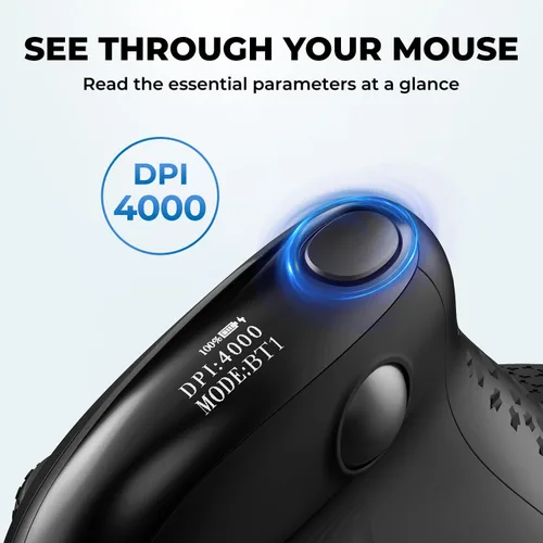 Vista 6 de DELUX Seeker Mouse ergonómico inalámbrico, mouse vertical con pantalla OLED, 6 botones y función de rueda de pulgar, clic silencioso, hasta 7200