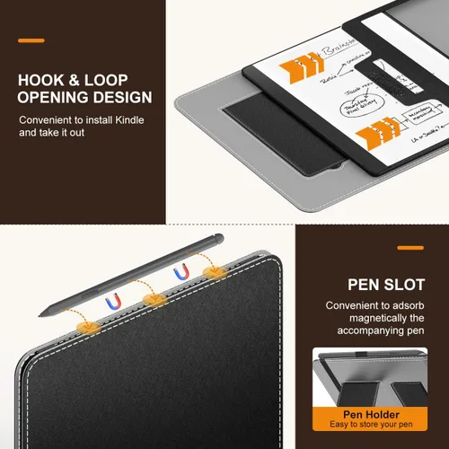 Vista 4 de MoKo Funda protectora para Amazon Kindle Scribe 2024/2022 de 1ª generación, funda delgada de piel sintética con función de encendido y apagado Negro