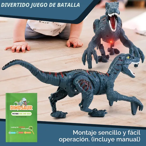Vista 7 de Juguetes grandes de dinosaurio con control remoto para niños, juguetes de velociraptor jurásico que imita caminar y sonidos, juguetes robot que