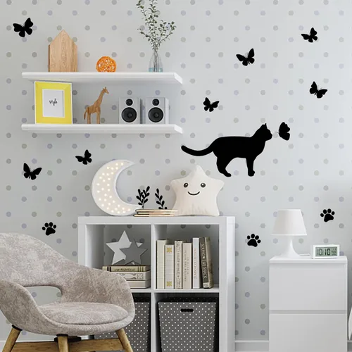 Vista 4 de SUPERDANT Calcomanías de pared de gatos negros para decoración de pared de Gato negro