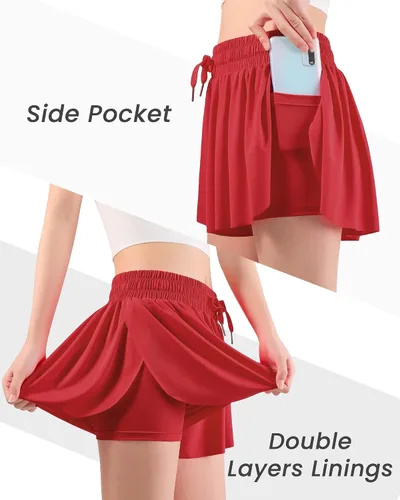 Vista 3 de Auranso Pantalones cortos fluidos con bolsillo 2 en 1 para niñas