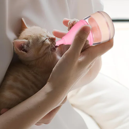 Vista 4 de Mipcase Botellas para gatitos, mini botellas para cachorros con 4 biberones de plástico para mascotas con cepillo de limpieza para alimentar gatitos