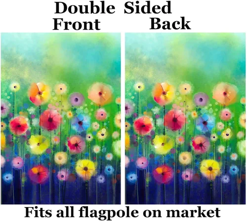Vista 2 de Acuarela abstracta primavera verano temporada flores verdes pintura arte jardín patio bandera 12 x 18 pulgadas poliéster bandera bienvenida casa