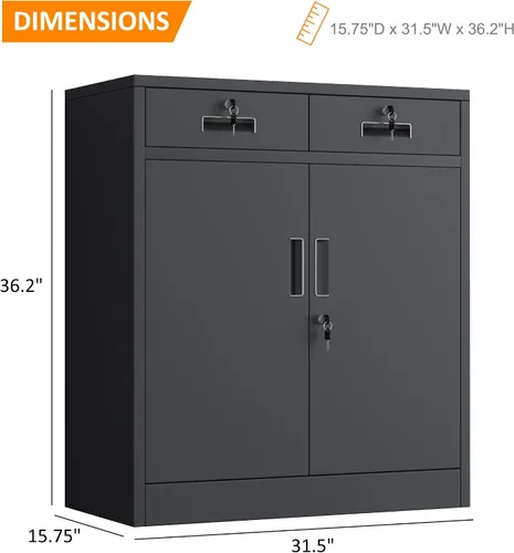 Vista 3 de Armario de almacenamiento de metal con puertas de cierre y estante ajustable, armarios de almacenamiento con cajones con cerradura para oficina