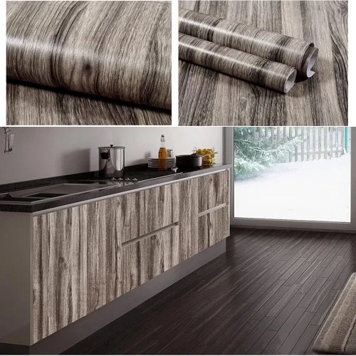 Vista 2 de Película de vinilo autoadhesiva con aspecto de madera, papel tapiz para muebles de cocina, estantes, armarios, mesas, escritorios, paredes, muebles