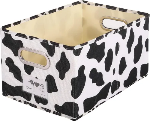 Vista 11 de ANMINY Cesta de tela con estampado de vaca con ventana para etiquetas, 17 x