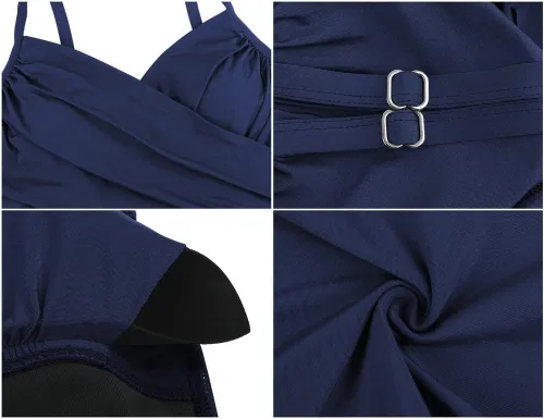 Vista 6 de Hilor Tankini envolvente para mujer, con control de abdomen, fruncido, con cuello en V, para nadar
