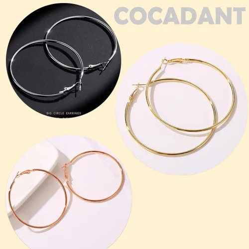 Vista 7 de Cocadant Big Gold Hoop Earrings for Women Girls,Dainty 14k Gold Hypoallergenic Rose Gold Silver Hoop Earrings with 925 Sterling Silver