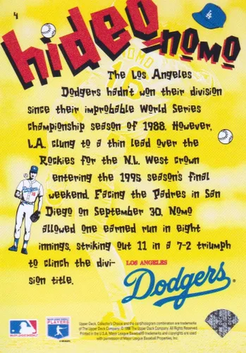 Vista 2 de 1996 Collector's Choice Baseball Nomo Scrapbook #4 Hideo Nomo Dodgers