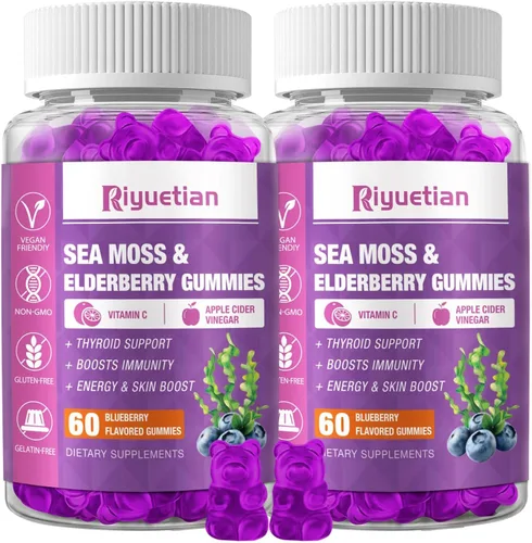 Vista 10 de Gomitas de musgo marino y saúco – Vitamina C + Zinc – Fortalecimiento inmunológico y tiroideo de refuerzo de la fuerza de las gomitas de osos