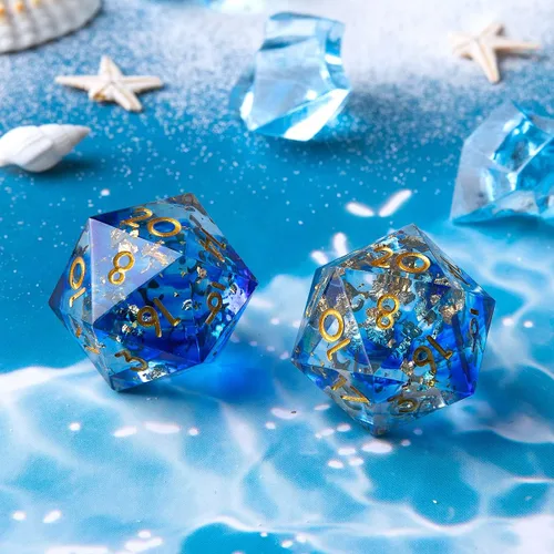 Vista 4 de Dados multifacéticos DND D20 individuales de resina con borde afilado de 20 caras D&D, poliédricos hechos a mano de 0.866 in para Calabozos
