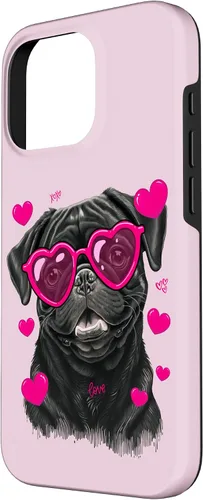 Vista 2 de iPhone 16 Pro Negro Pug Regalo Para Mujeres Corazón Pug Mamá San Valentín Pugs Kisses Case