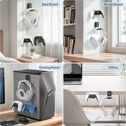 Vista 5 de OIVO Soporte de pared para controlador y auriculares, soporte plegable para auriculares, soporte para controlador de juegos, organizador