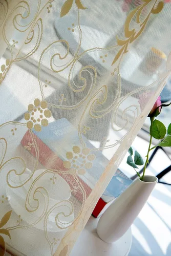 Vista 7 de Lujosas cortinas transparentes de encaje jacquard con bolsillo para cortinero, para sala de estar, dormitorio, balcón
