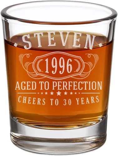 Vista 12 de Vaso de chupito grabado vintage de 1996 de 2.5 onzas – Regalos de feliz cumpleaños 30 para hombres y mujeres, saludos a cumplir 30 años de edad