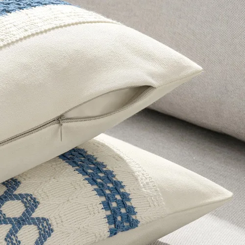 Vista 5 de MIULEE Fundas de almohada lumbares decorativas bohemias, cojín de algodón retro, tejido rustico de macramé para el hogar para cama, sofá, silla, Azul
