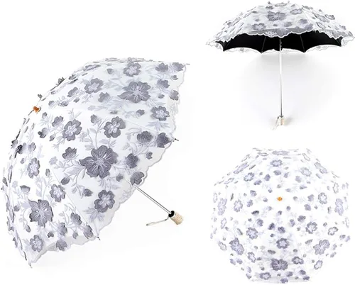 Vista 2 de Honeystore Sombrilla bordada con flor 3D plegable UV con encaje clásico
