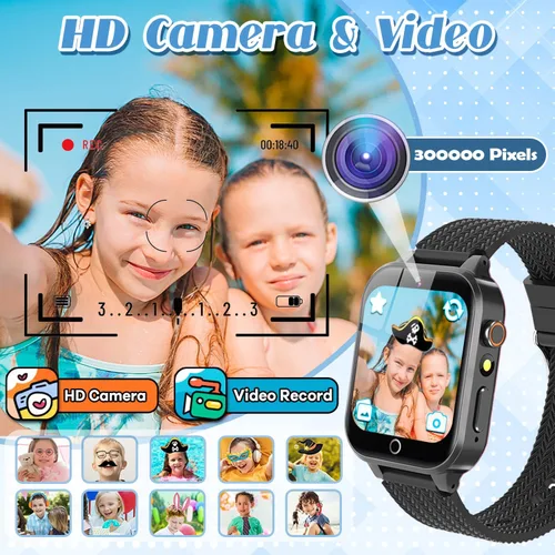Vista 5 de Tywop Reloj inteligente para niños y niñas de 3 a 12 años con 26 juegos de rompecabezas, cámara de video HD, pantalla táctil, reproductor de música