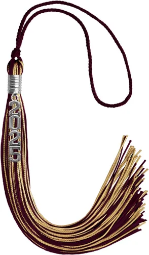 Vista 20 de Endea Graduation Borla mixta de doble color con gota de fecha apilada plateada (negro/oro antiguo, 2025)