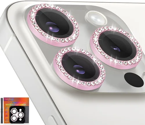 Vista 20 de Protector de lente de cámara para iPhone 16 Pro/iPhone 16 Pro Max, protector de lente de anillo de cámara de vidrio templado individual con bandeja