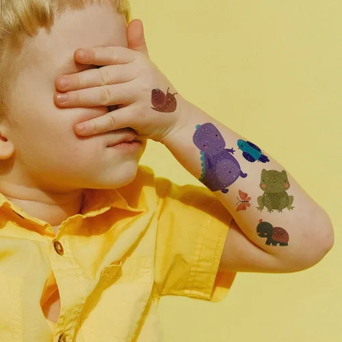 Vista 6 de Tatuajes temporales de animales con brillantina, 30 hojas de calcomanías de tatuajes falsos de animales salvajes, tatuajes pequeños impermeables